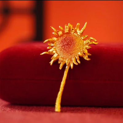 "Chasing the Sun" Brass Sunflower Brooch — A Daily Anchor for Optimism