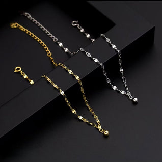 The Dainty Droplet Ankle Anchor: 925 Sterling Silver & 14K Gold-Plated Ankle Bracelet Set