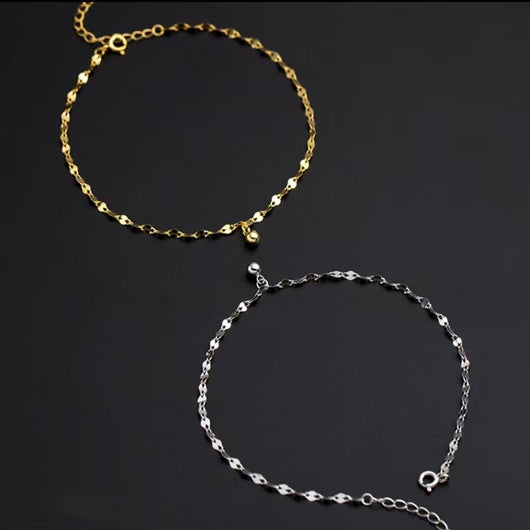 The Dainty Droplet Ankle Anchor: 925 Sterling Silver & 14K Gold-Plated Ankle Bracelet Set