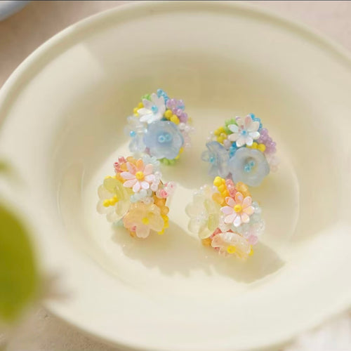 AuraNudge Floral Earrings Set – Orange & Light Blue Flower Studslbuy-one-get-one-free