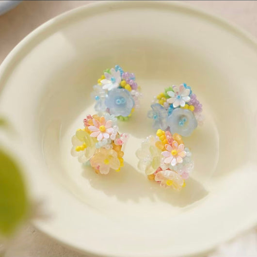 AuraNudge Floral Earrings Set – Orange & Light Blue Flower Studslbuy-one-get-one-free