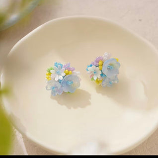 AuraNudge Floral Earrings Set – Orange & Light Blue Flower Studslbuy-one-get-one-free