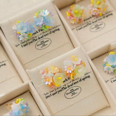 AuraNudge Floral Earrings Set – Orange & Light Blue Flower Studslbuy-one-get-one-free