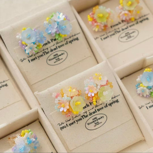 AuraNudge Floral Earrings Set – Orange & Light Blue Flower Studslbuy-one-get-one-free