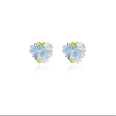 AuraNudge Floral Earrings Set – Orange & Light Blue Flower Studslbuy-one-get-one-free