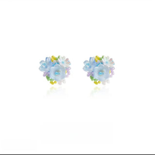 AuraNudge Floral Earrings Set – Orange & Light Blue Flower Studslbuy-one-get-one-free