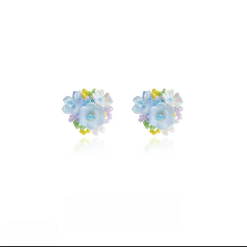 AuraNudge Floral Earrings Set – Orange & Light Blue Flower Studslbuy-one-get-one-free