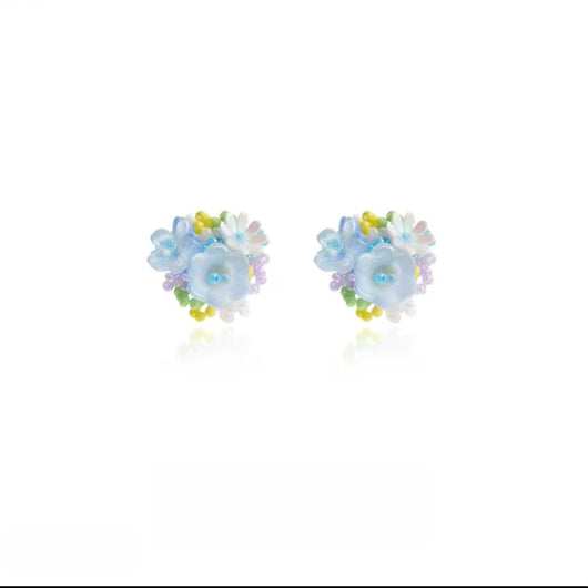 AuraNudge Floral Earrings Set – Orange & Light Blue Flower Studslbuy-one-get-one-free
