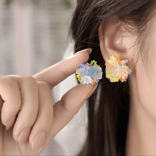 AuraNudge Floral Earrings Set – Orange & Light Blue Flower Studslbuy-one-get-one-free