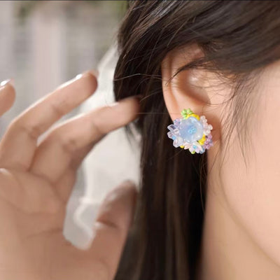 AuraNudge Floral Earrings Set – Orange & Light Blue Flower Studslbuy-one-get-one-free