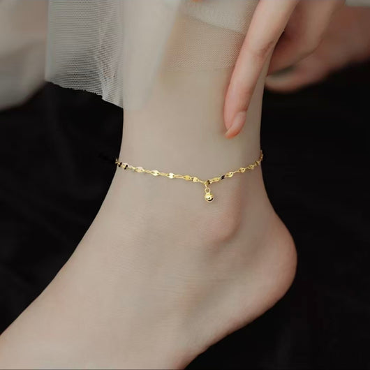 The Dainty Droplet Ankle Anchor: 925 Sterling Silver & 14K Gold-Plated Ankle Bracelet Set