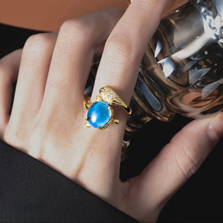 Temperature-Responsive Color-Changing Ring | Vintage Gold-Tone Finish | Interactive Cabochon Mood Jewelry