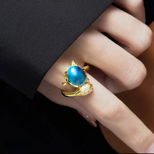 Temperature-Responsive Color-Changing Ring | Vintage Gold-Tone Finish | Interactive Cabochon Mood Jewelry