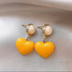 Yellow Enamel Heart Shell Cabochon Dangle Frame Anchor Earrings - AuraNudge